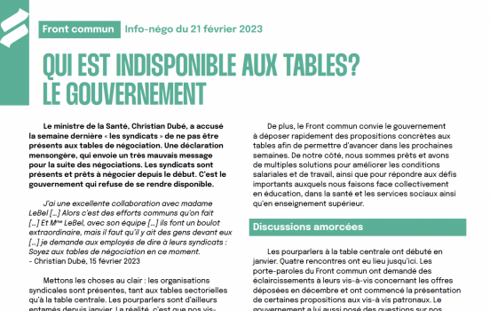 LE GOUVERNEMENT : INDISPONIBLE AUX TABLES